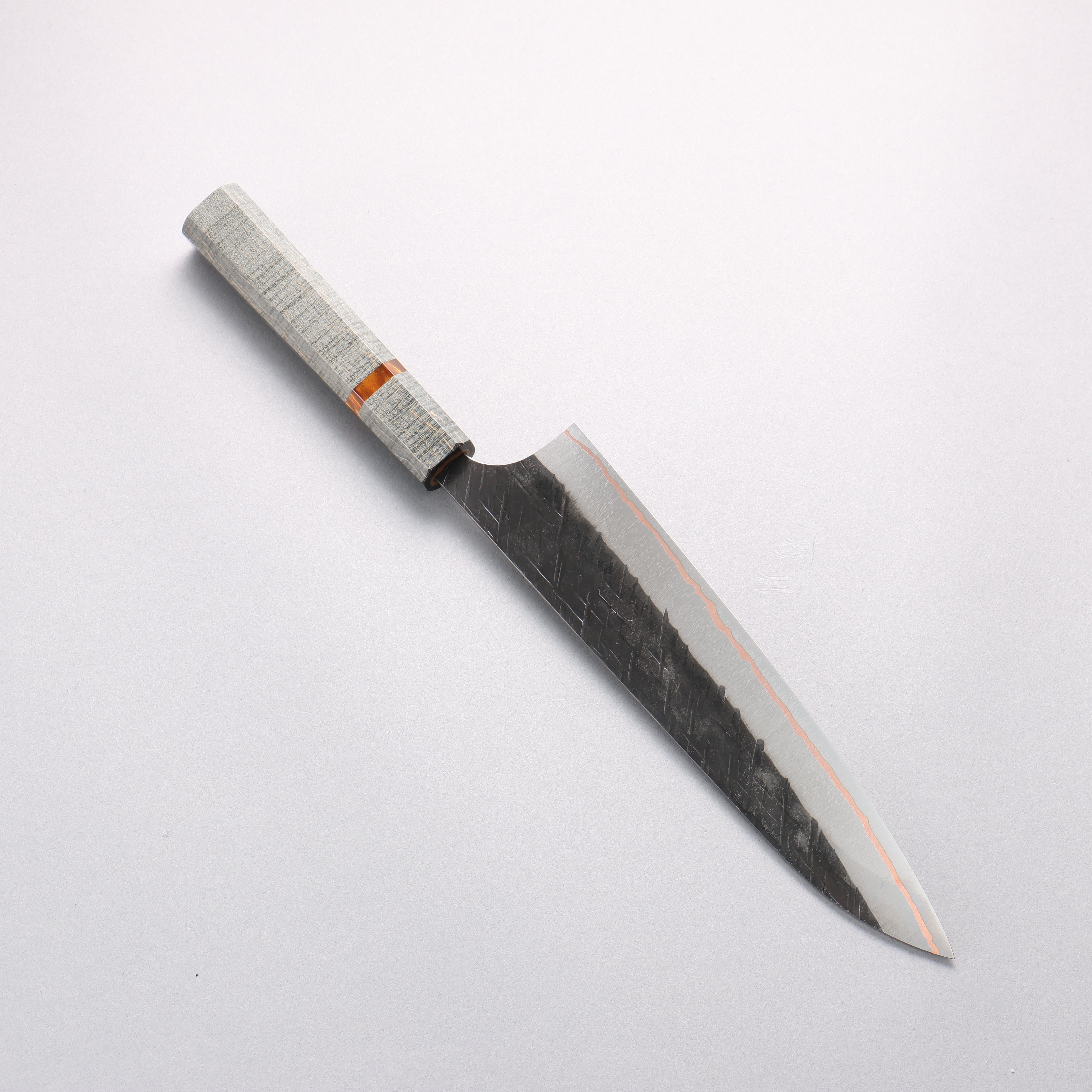 Yu Kurosaki Raijin V-Toku2 Hammered Black Finished Gyuto 210mm Stabilized wood (With Acrylic Ring) Handle - Seisuke Knife