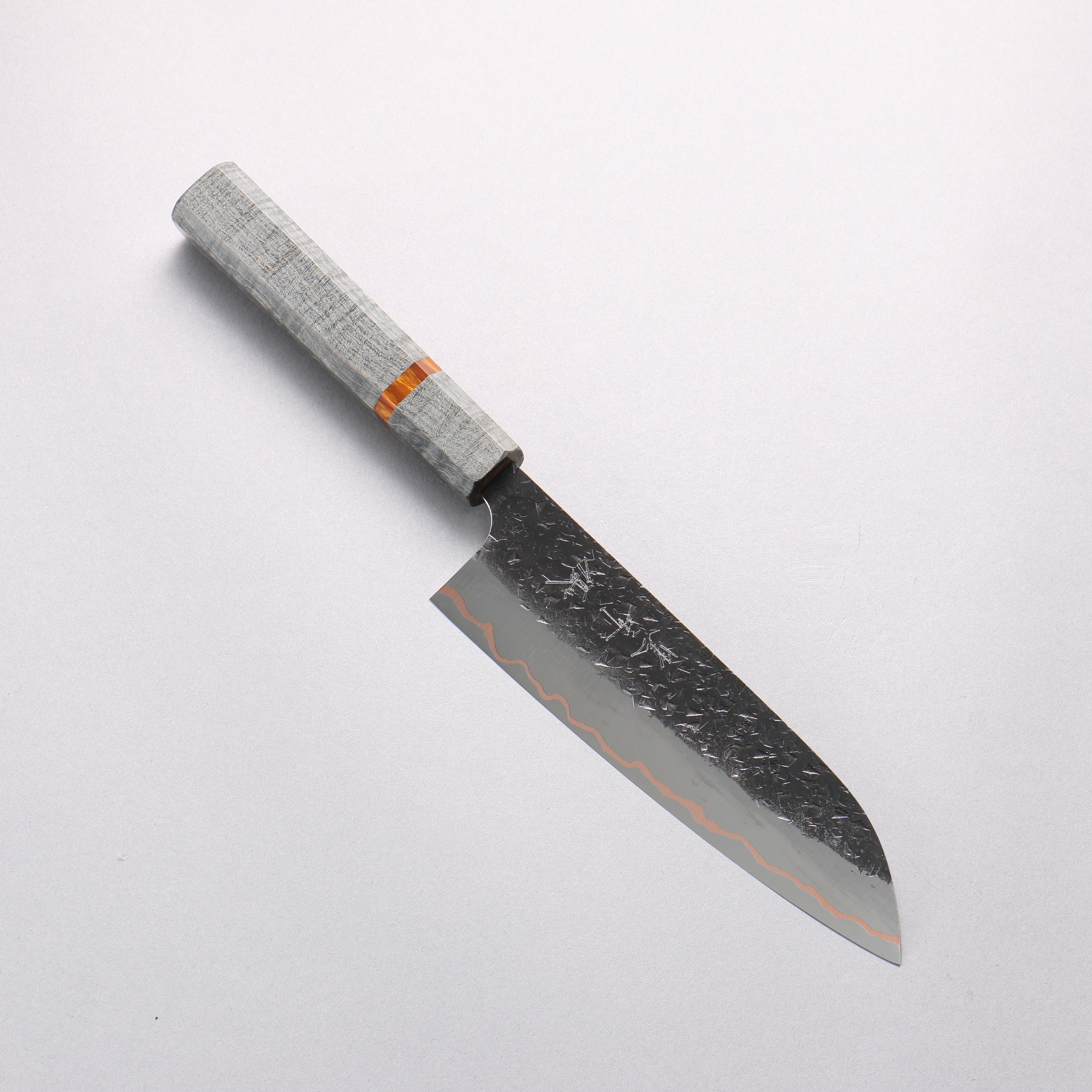 Yu Kurosaki Shizuku V-Toku2 Hammered Black Finished Santoku 170mm Stabilized wood (With Acrylic Ring) Handle - Seisuke Knife