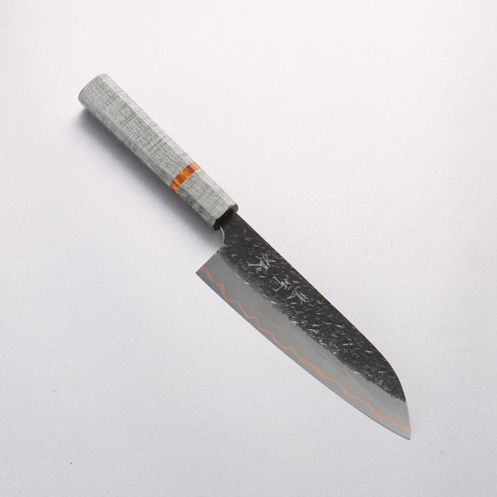 Yu Kurosaki Shizuku V-Toku2 Hammered Black Finished Santoku 170mm Stabilized wood (With Acrylic Ring) Handle - Seisuke Knife
