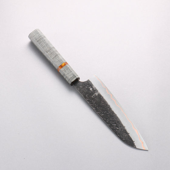 Yu Kurosaki Shizuku V-Toku2 Hammered Black Finished Santoku 170mm Stabilized wood (With Acrylic Ring) Handle - Seisuke Knife