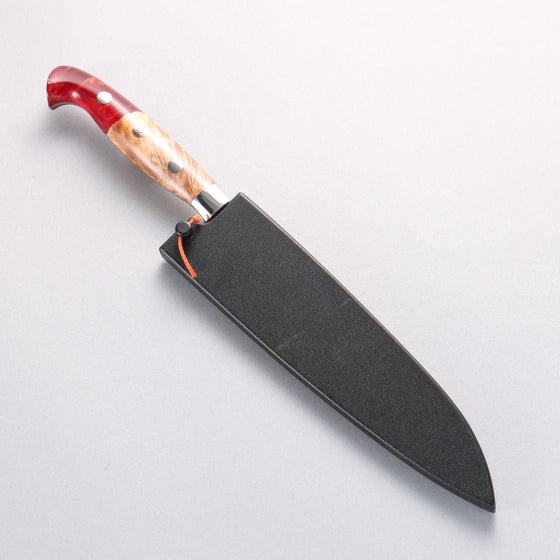 Yu Kurosaki Shizuku SG2 Hammered Damascus Kiritsuke Petty-Utility 150mm Red and Wood Pattern Acrylic Handle with Sheath - Seisuke Knife