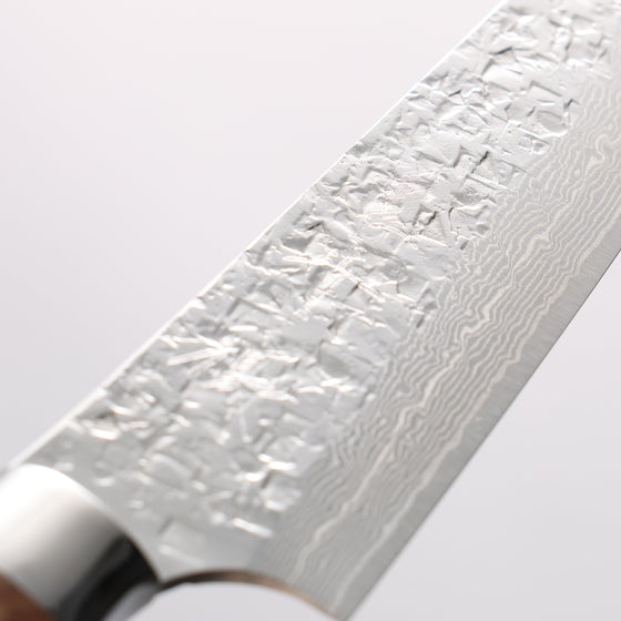 Yu Kurosaki Shizuku SG2 Hammered Damascus Kiritsuke Petty-Utility 130mm Red and Wood Pattern Acrylic Handle with Sheath - Seisuke Knife