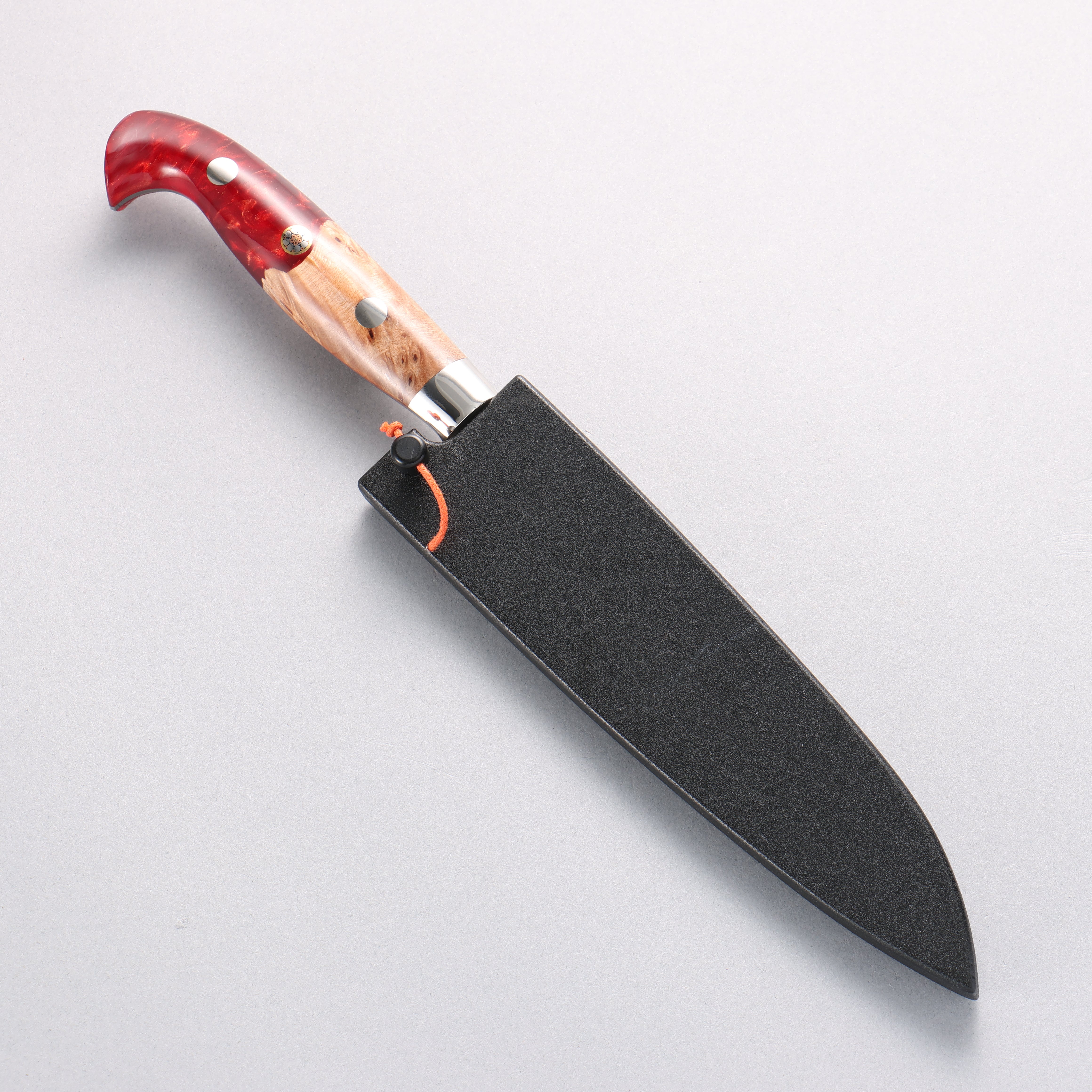 Yu Kurosaki Shizuku SG2 Hammered Damascus Kiritsuke Petty-Utility 130mm Red and Wood Pattern Acrylic Handle with Sheath - Seisuke Knife