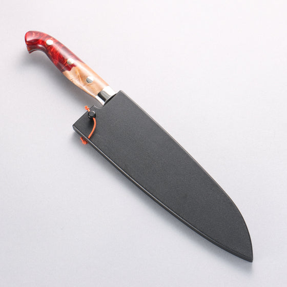 Yu Kurosaki Shizuku SG2 Hammered Damascus Bunka 170mm Red and Wood Pattern Acrylic Handle with Sheath - Seisuke Knife