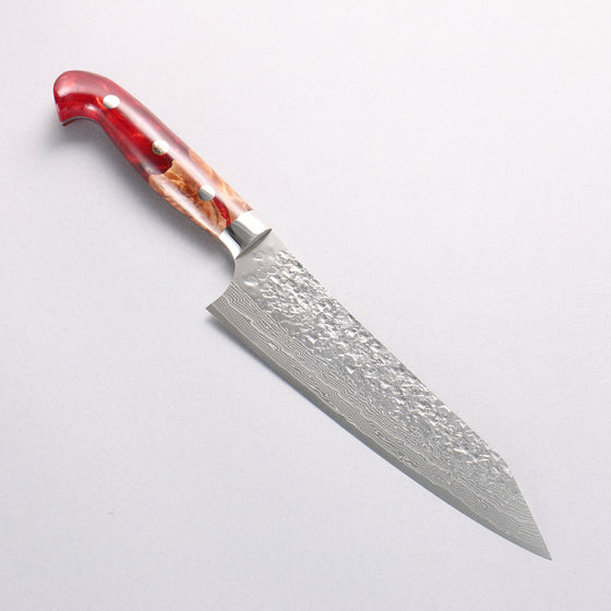 Yu Kurosaki Shizuku SG2 Hammered Damascus Kiritsuke Gyuto 180mm Red and Wood Pattern Acrylic Handle with Sheath - Seisuke Knife