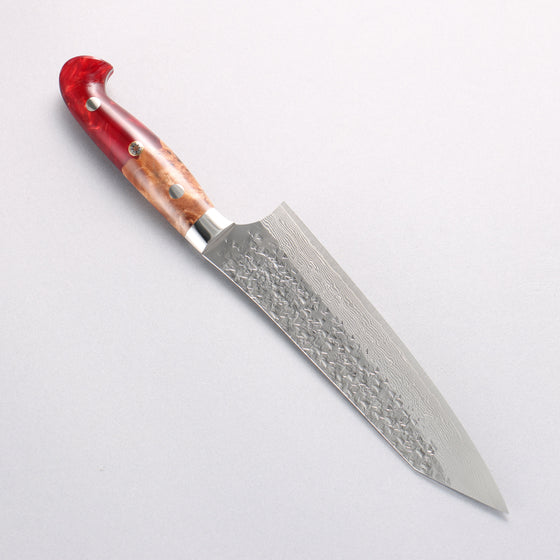 Yu Kurosaki Shizuku SG2 Hammered Damascus Kiritsuke Gyuto 180mm Red and Wood Pattern Acrylic Handle with Sheath - Seisuke Knife