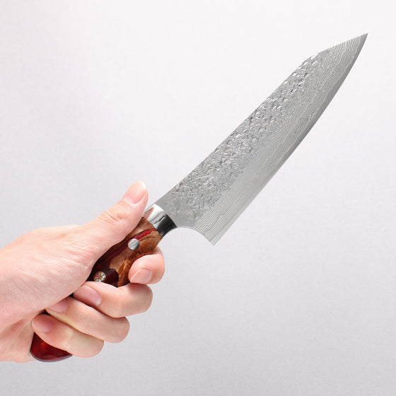 Yu Kurosaki Shizuku SG2 Hammered Damascus Kiritsuke Gyuto 180mm Red and Wood Pattern Acrylic Handle with Sheath - Seisuke Knife