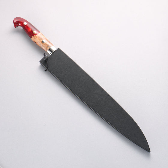 Yu Kurosaki Shizuku SG2 Hammered Damascus Kiritsuke Sujihiki 240mm Red and Wood Pattern Acrylic Handle with Sheath - Seisuke Knife