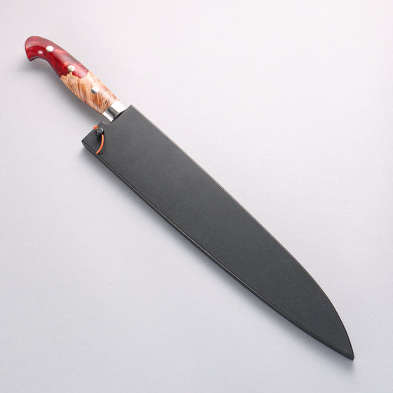 Yu Kurosaki Shizuku SG2 Hammered Damascus Kiritsuke Sujihiki 270mm Red and Wood Pattern Acrylic Handle with Sheath - Seisuke Knife
