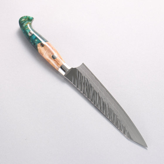 Yu Kurosaki Fujin SG2 Hammered Damascus Kiritsuke Petty-Utility 150mm Green and Wood Pattern Acrylic Handle - Seisuke Knife