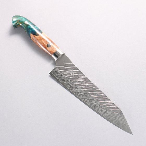 Yu Kurosaki Fujin SG2 Hammered Damascus Kiritsuke Gyuto 180mm Green and Wood Pattern Acrylic Handle - Seisuke Knife