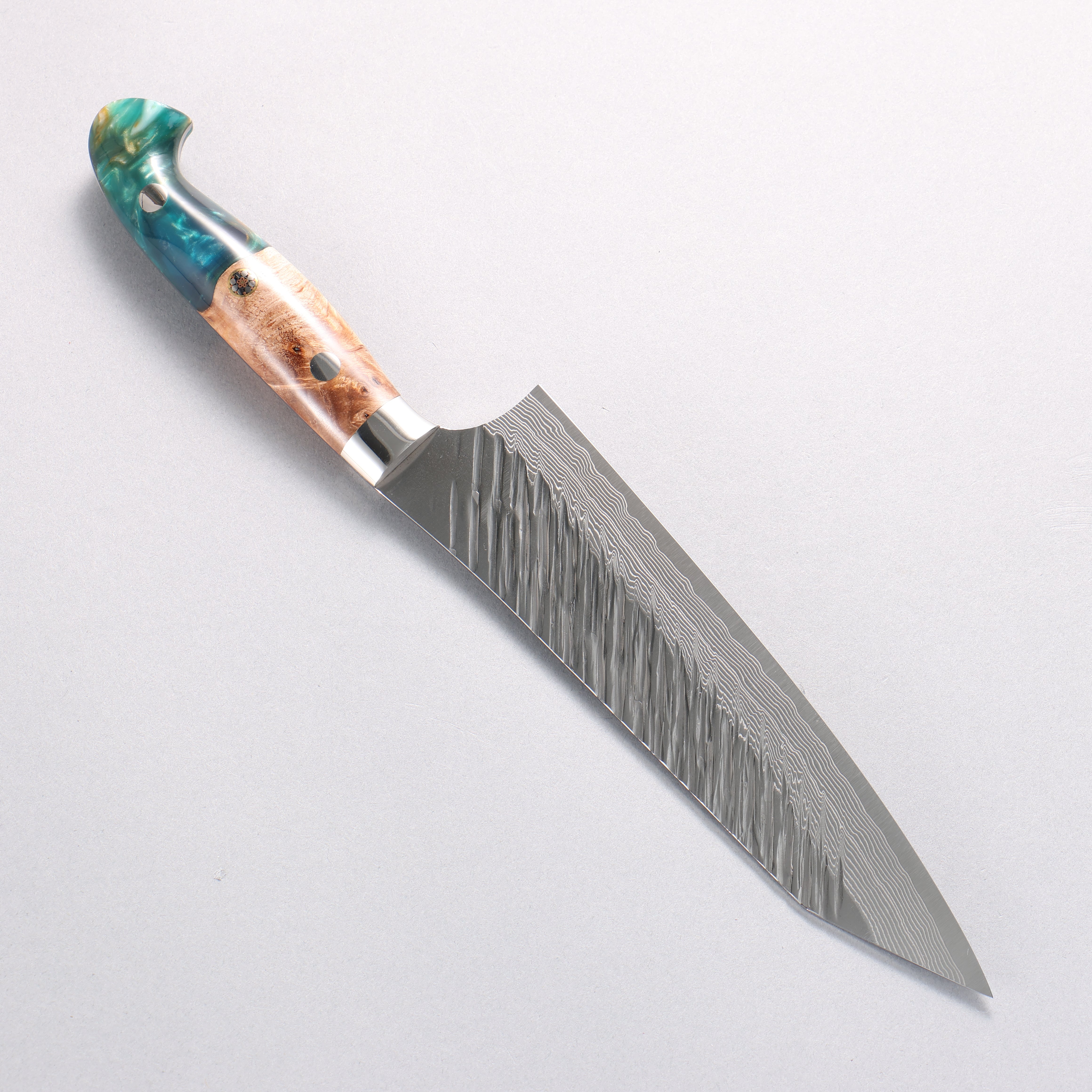 Yu Kurosaki Fujin SG2 Hammered Damascus Kiritsuke Gyuto 180mm Green and Wood Pattern Acrylic Handle - Seisuke Knife