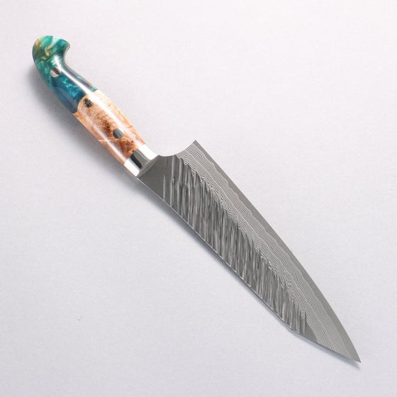 Yu Kurosaki Fujin SG2 Hammered Damascus Kiritsuke Gyuto 180mm Green and Wood Pattern Acrylic Handle - Seisuke Knife