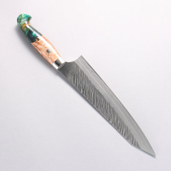 Yu Kurosaki Fujin SG2 Hammered Damascus Kiritsuke Gyuto 210mm Green and Wood Pattern Acrylic Handle - Seisuke Knife