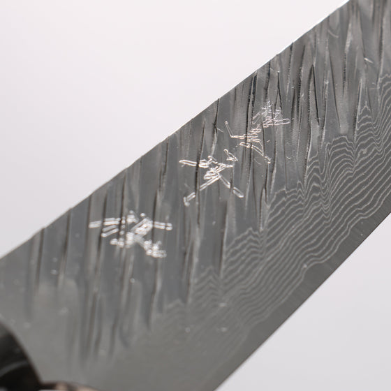 Yu Kurosaki Fujin SG2 Hammered Damascus Kiritsuke Petty-Utility 150mm Green and Wood Pattern Acrylic Handle with Sheath - Seisuke Knife
