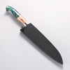 Yu Kurosaki Fujin SG2 Hammered Damascus Kiritsuke Petty-Utility 150mm Green and Wood Pattern Acrylic Handle with Sheath - Seisuke Knife - Slide 7