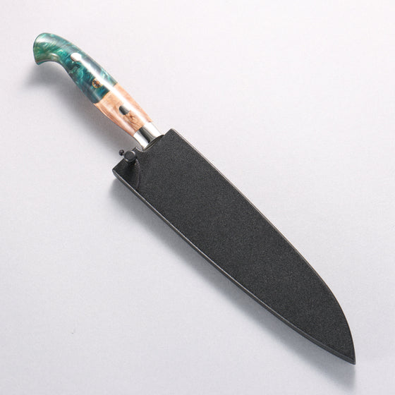 Yu Kurosaki Fujin SG2 Hammered Damascus Kiritsuke Petty-Utility 150mm Green and Wood Pattern Acrylic Handle with Sheath - Seisuke Knife