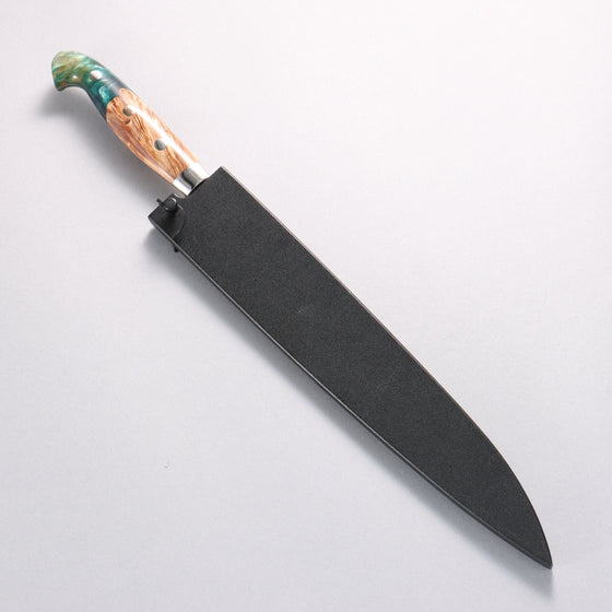 Yu Kurosaki Fujin SG2 Hammered Damascus Kiritsuke Sujihiki 240mm Green and Wood Pattern Acrylic Handle with Sheath - Seisuke Knife