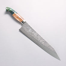  Yu Kurosaki Fujin SG2 Hammered Damascus Kiritsuke Gyuto 240mm Green and Wood Pattern Acrylic Handle with Sheath - Seisuke Knife