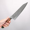 Yu Kurosaki Fujin SG2 Hammered Damascus Kiritsuke Gyuto 240mm Green and Wood Pattern Acrylic Handle with Sheath - Seisuke Knife - Slide 4