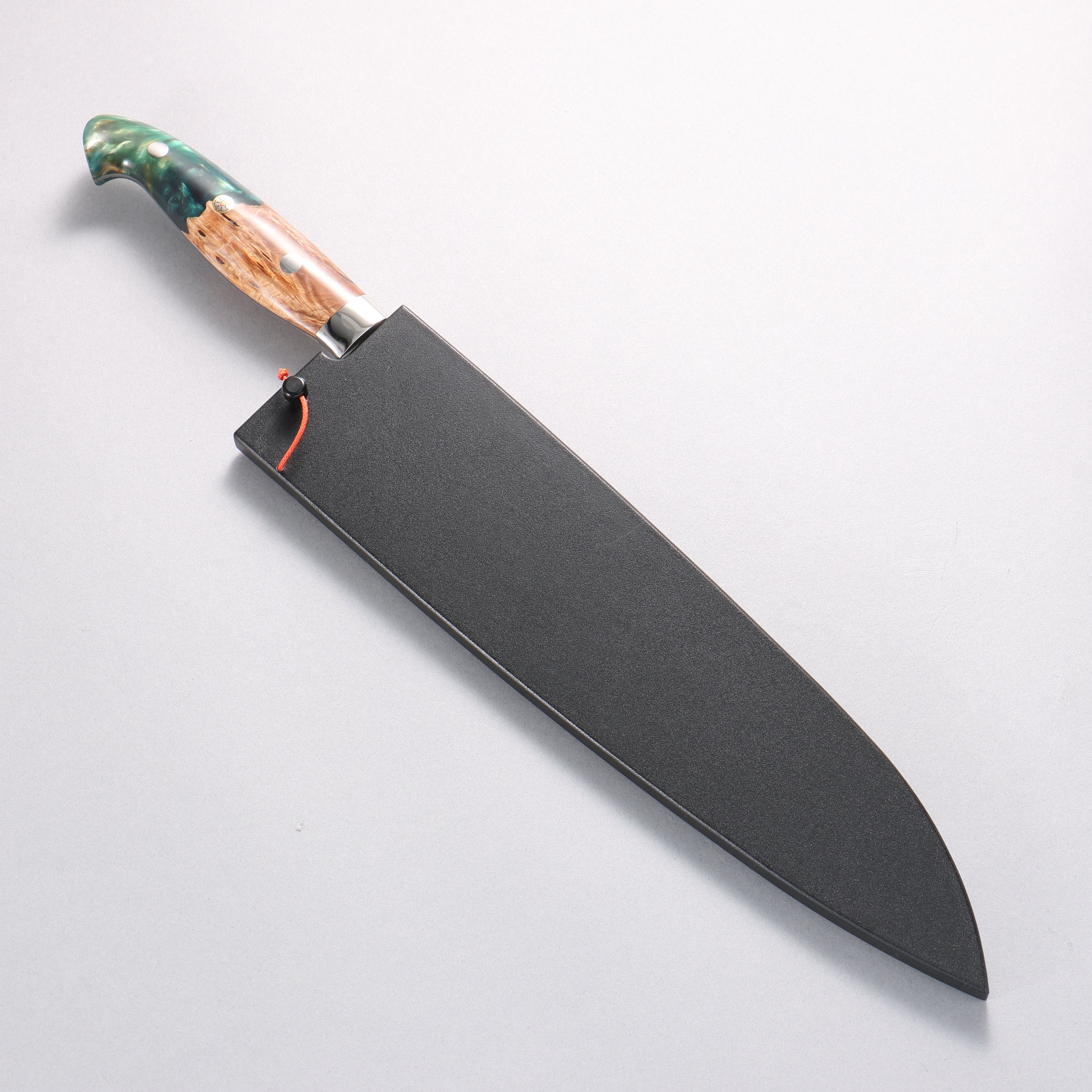 Yu Kurosaki Fujin SG2 Hammered Damascus Kiritsuke Gyuto 240mm Green and Wood Pattern Acrylic Handle with Sheath - Seisuke Knife