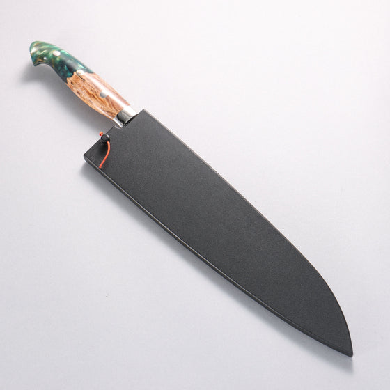 Yu Kurosaki Fujin SG2 Hammered Damascus Kiritsuke Gyuto 240mm Green and Wood Pattern Acrylic Handle with Sheath - Seisuke Knife