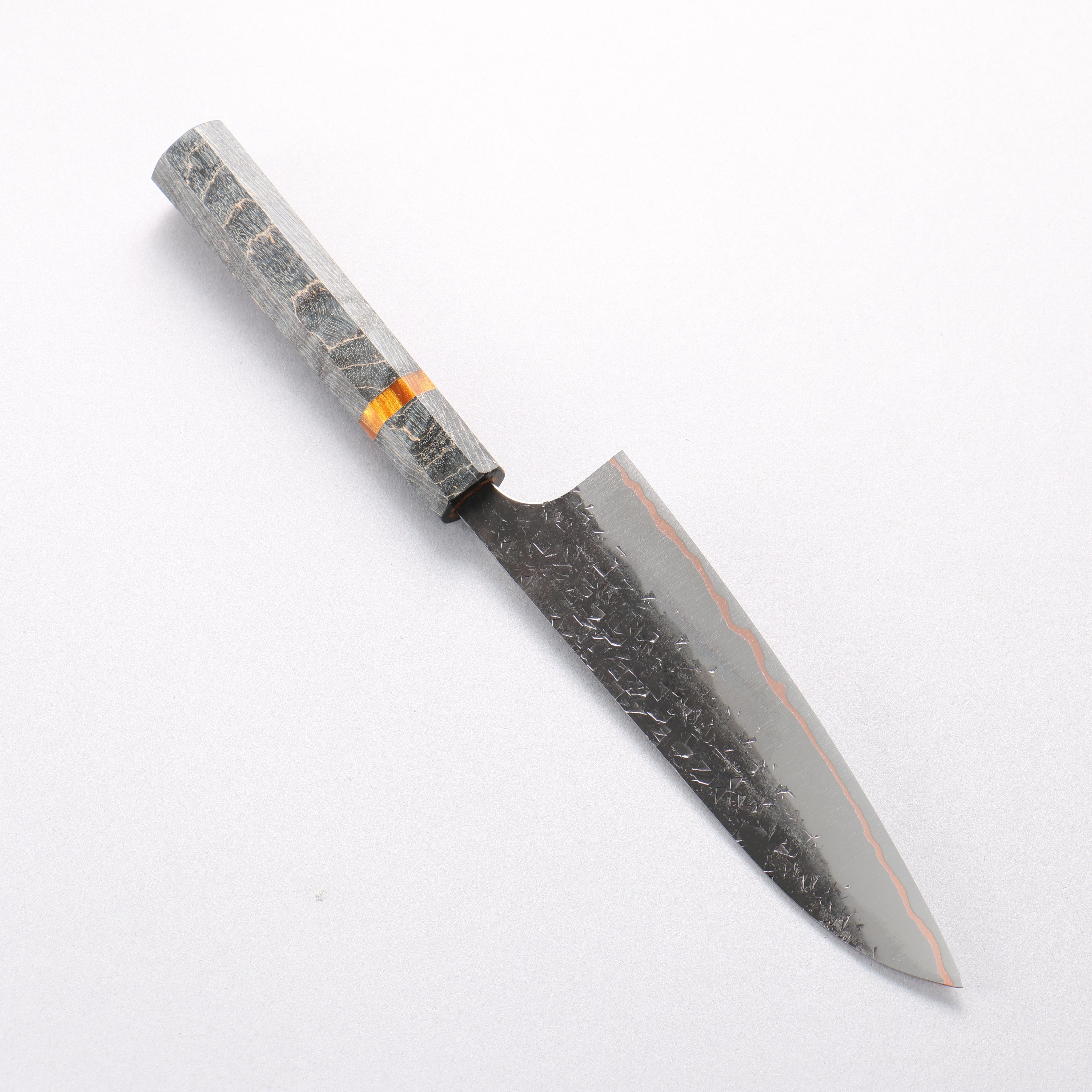 Yu Kurosaki Shizuku V-Toku2 Hammered Black Finished Small Santoku 150mm Stabilized wood (With Acrylic Ring) Handle - Seisuke Knife