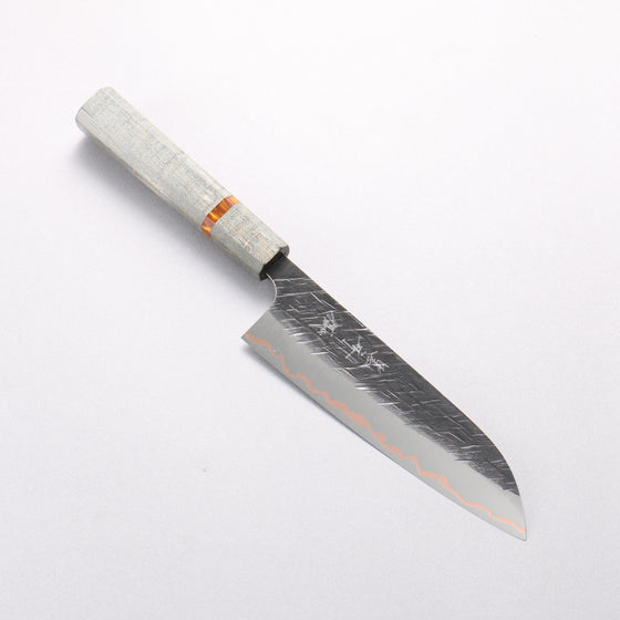 Yu Kurosaki Raijin V-Toku2 Hammered Black Finished Santoku 170mm Stabilized wood (With Acrylic Ring) Handle - Seisuke Knife