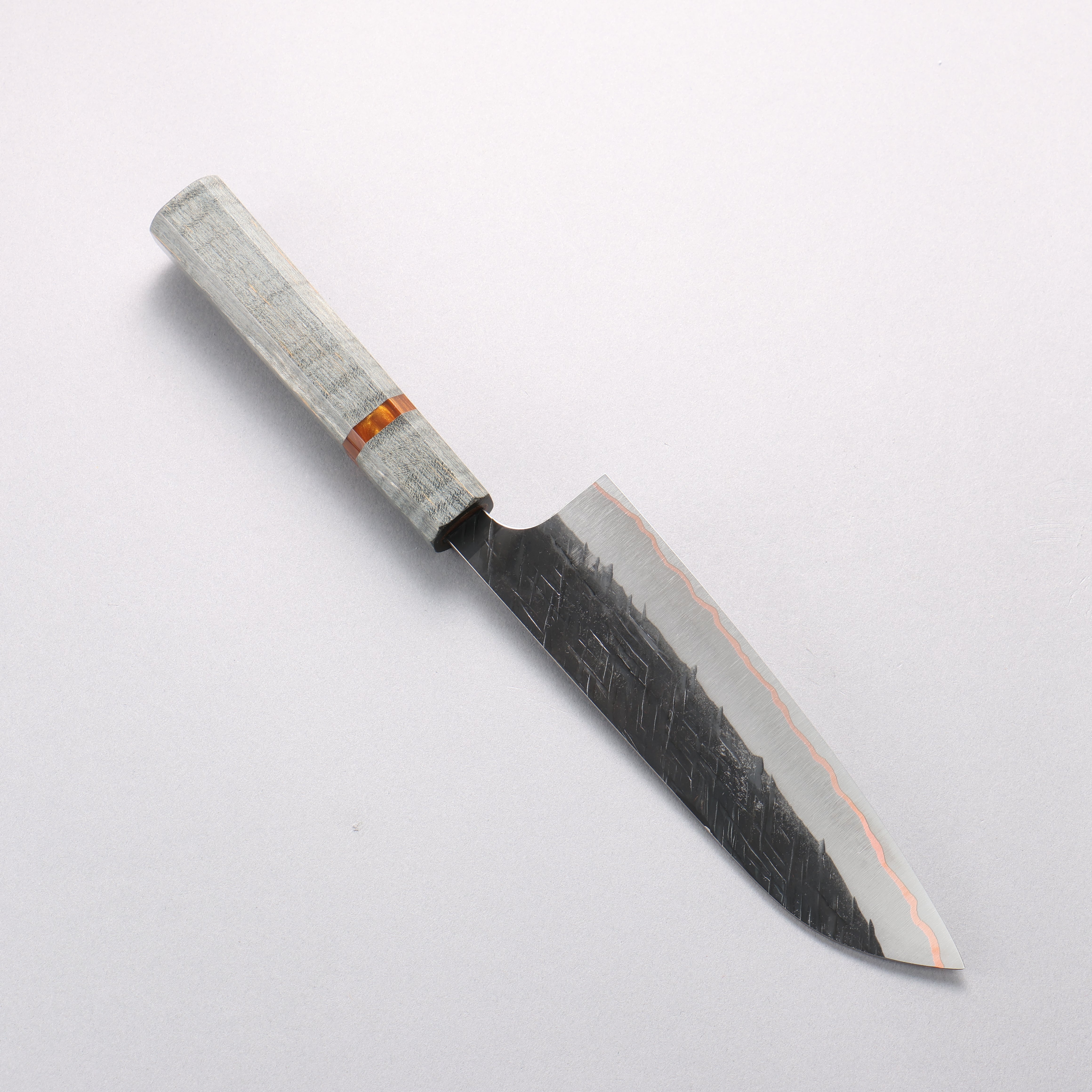 Yu Kurosaki Raijin V-Toku2 Hammered Black Finished Santoku 170mm Stabilized wood (With Acrylic Ring) Handle - Seisuke Knife