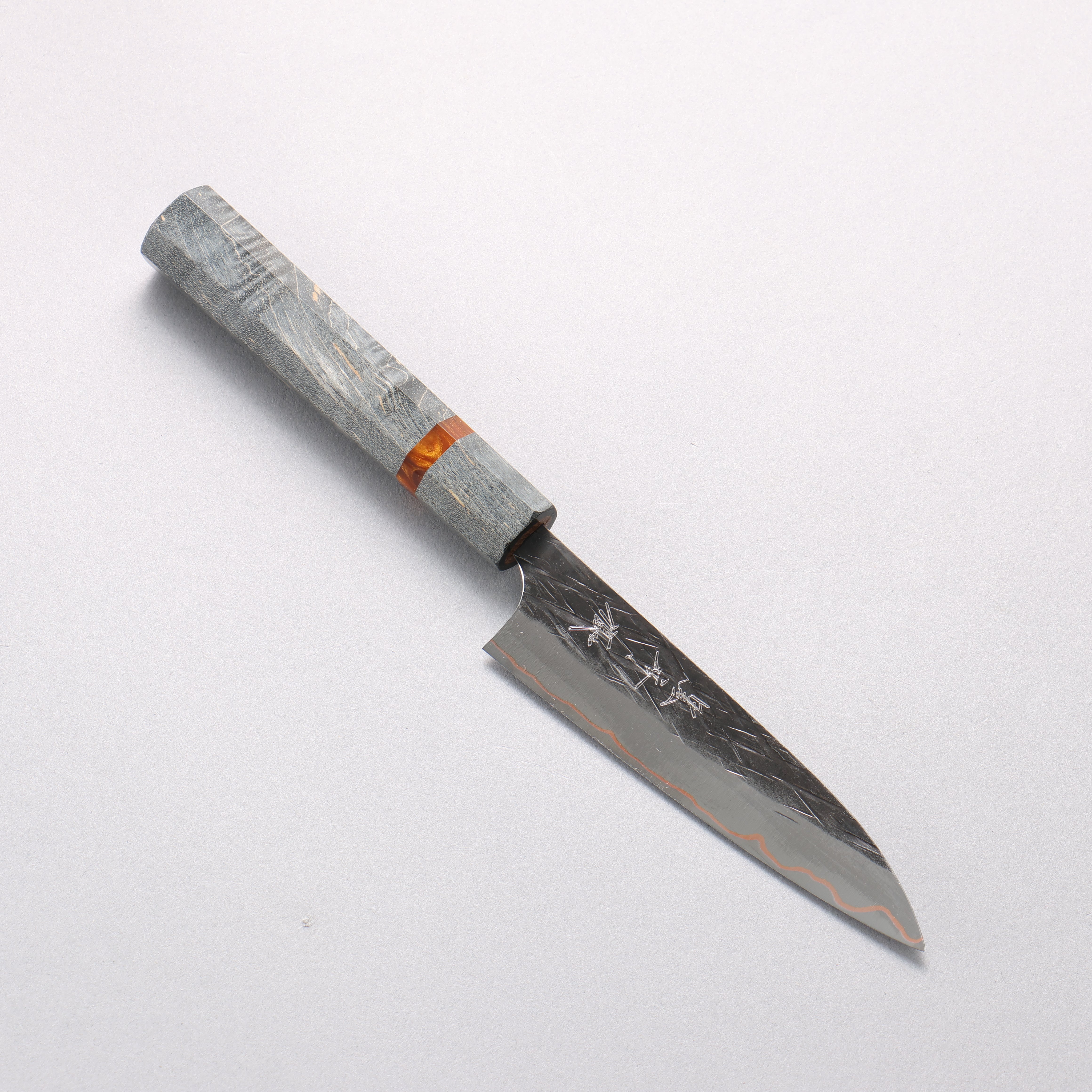 Yu Kurosaki Juhyo V-Toku2 Hammered Black Finished Petty-Utility 120mm Stabilized wood (With Acrylic Ring) Handle - Seisuke Knife