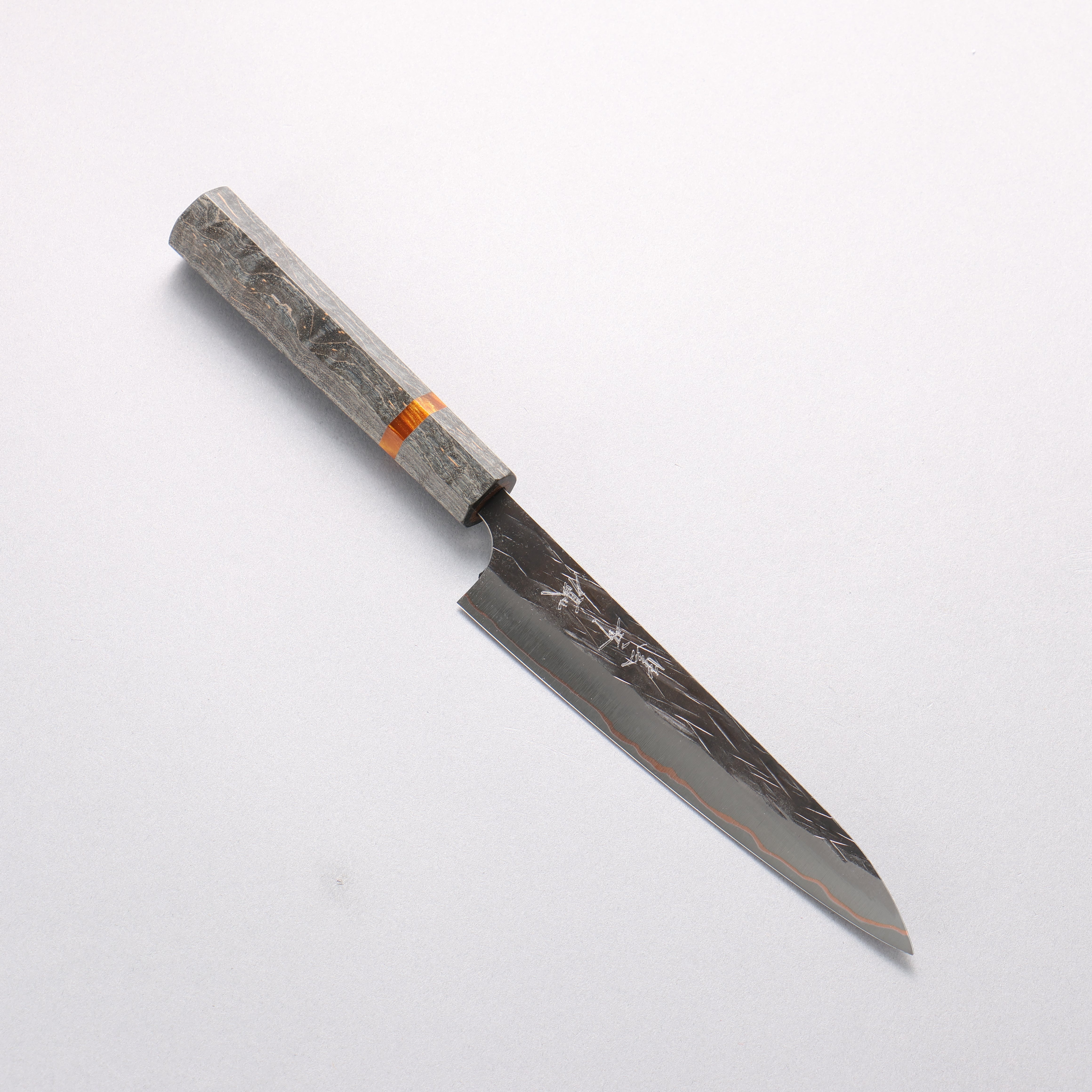 Yu Kurosaki Juhyo V-Toku2 Hammered Black Finished Petty-Utility 150mm Stabilized wood (With Acrylic Ring) Handle - Seisuke Knife