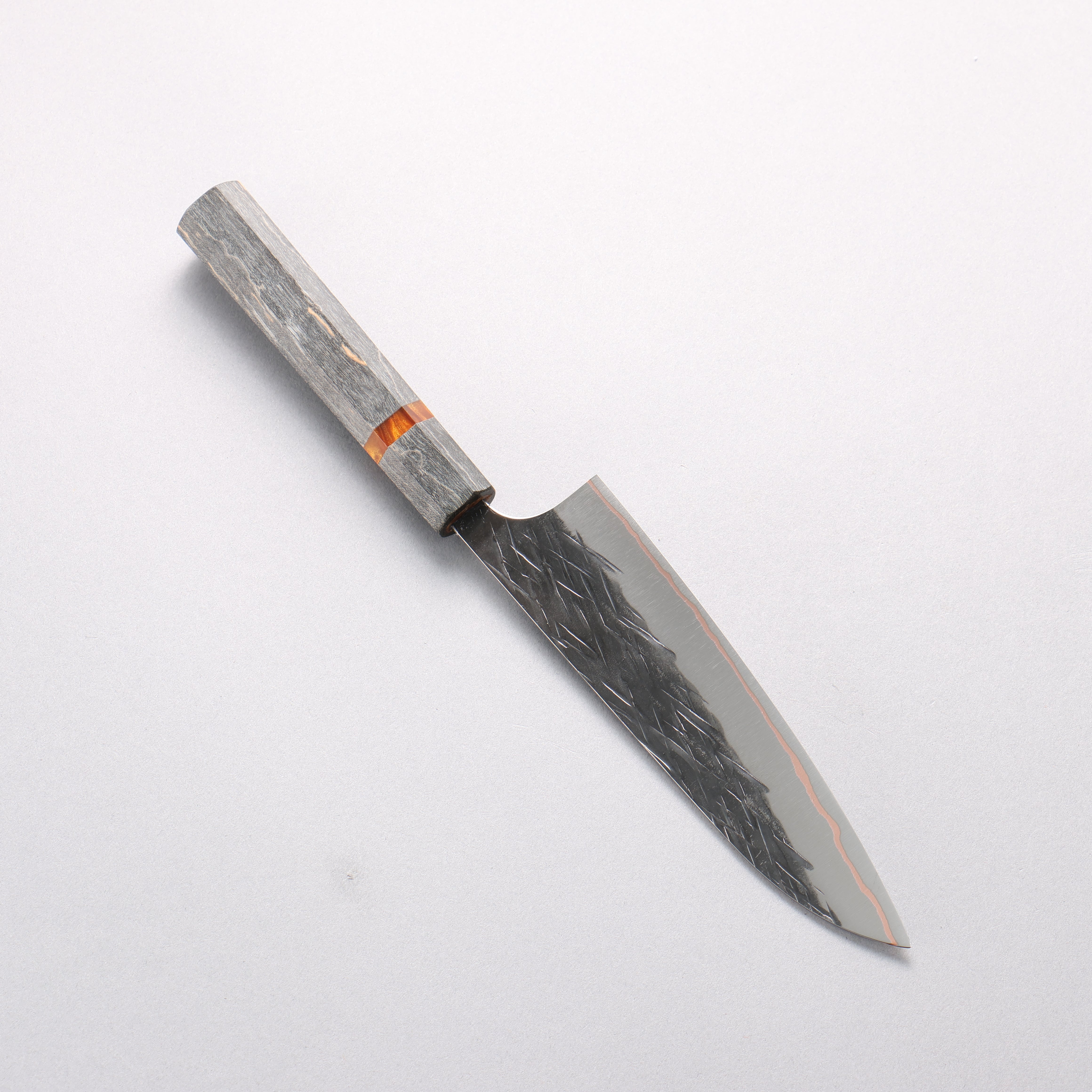 Yu Kurosaki Juhyo V-Toku2 Hammered Black Finished Small Santoku 150mm Stabilized wood (With Acrylic Ring) Handle - Seisuke Knife