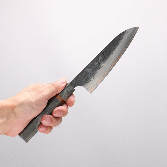 Yu Kurosaki Juhyo V-Toku2 Hammered Black Finished Small Santoku 150mm Stabilized wood (With Acrylic Ring) Handle - Seisuke Knife