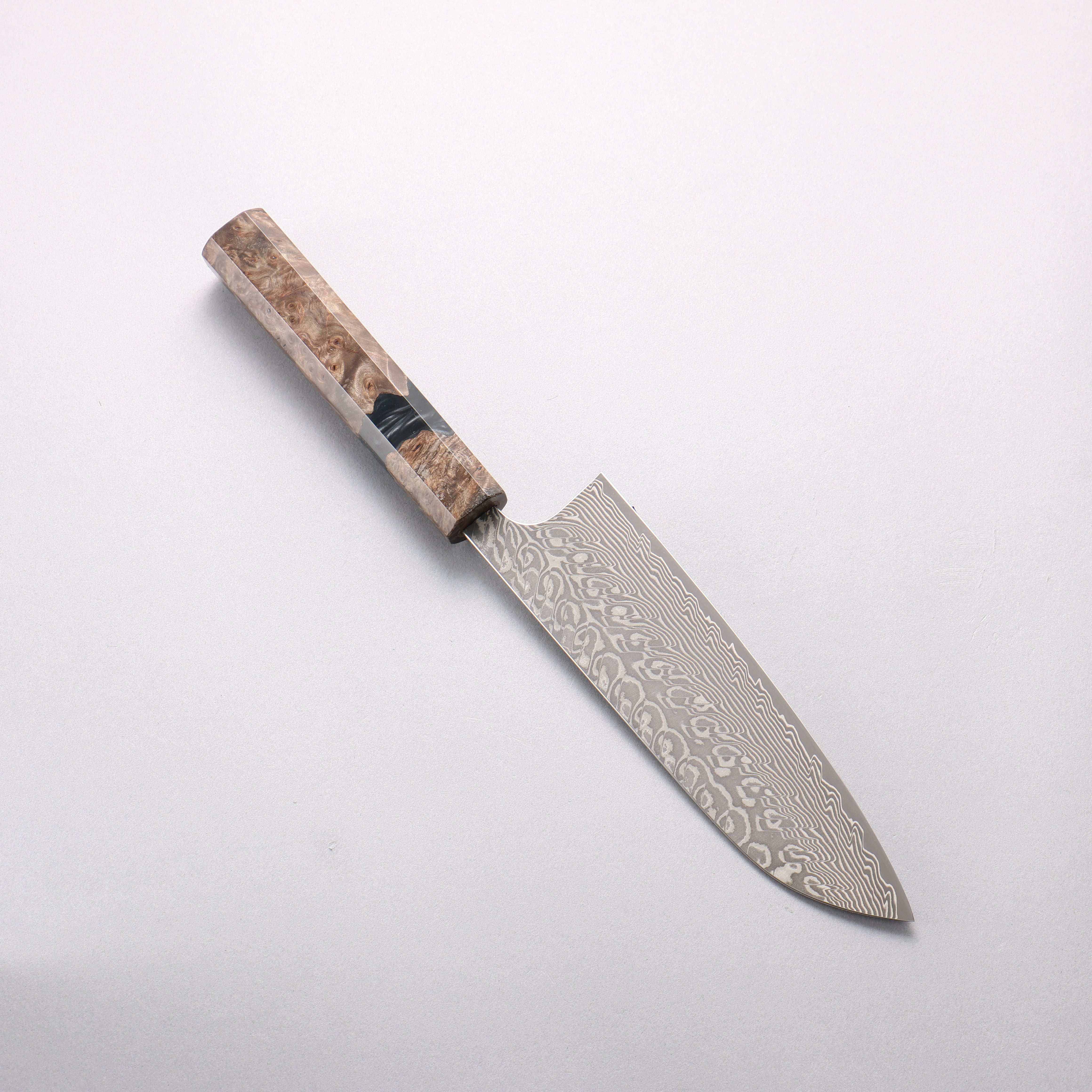Yoshimi Kato SG2 Black Damascus Santoku 170mm Stabilized Birch with Black Resin Handle - Seisuke Knife