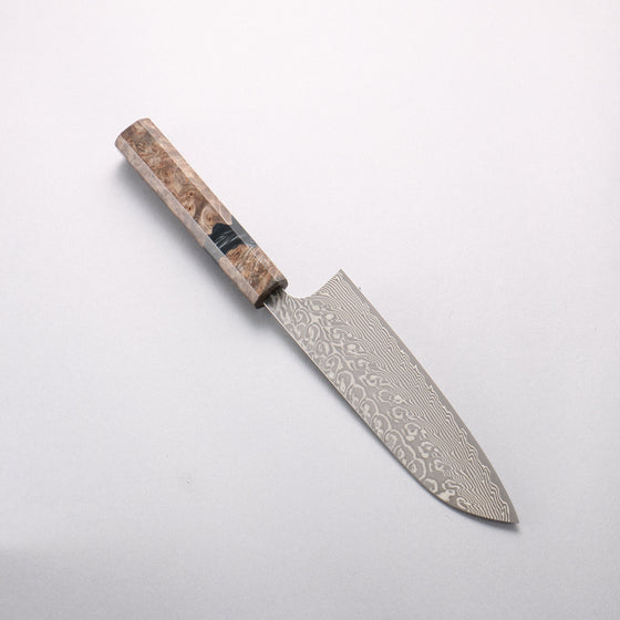 Yoshimi Kato SG2 Black Damascus Santoku  170mm Stabilized Birch with Black Resin Handle 