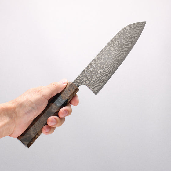 Yoshimi Kato SG2 Black Damascus Santoku  170mm Stabilized Birch with Black Resin Handle 