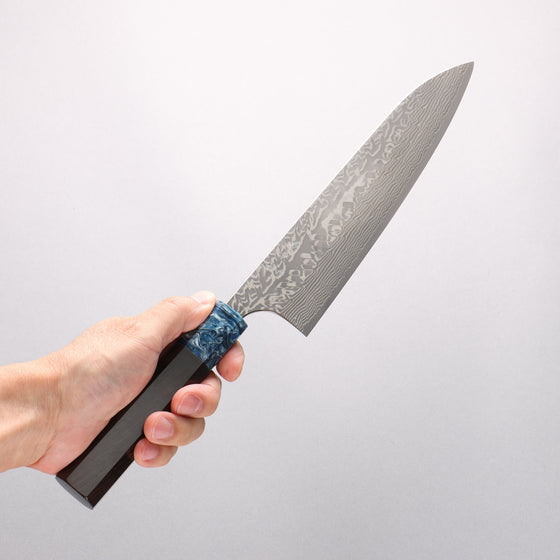 Yoshimi Kato SG2 Black Damascus Gyuto 210mm Ebony (ferrule: Blue Marble Resin) Handle - Seisuke Knife