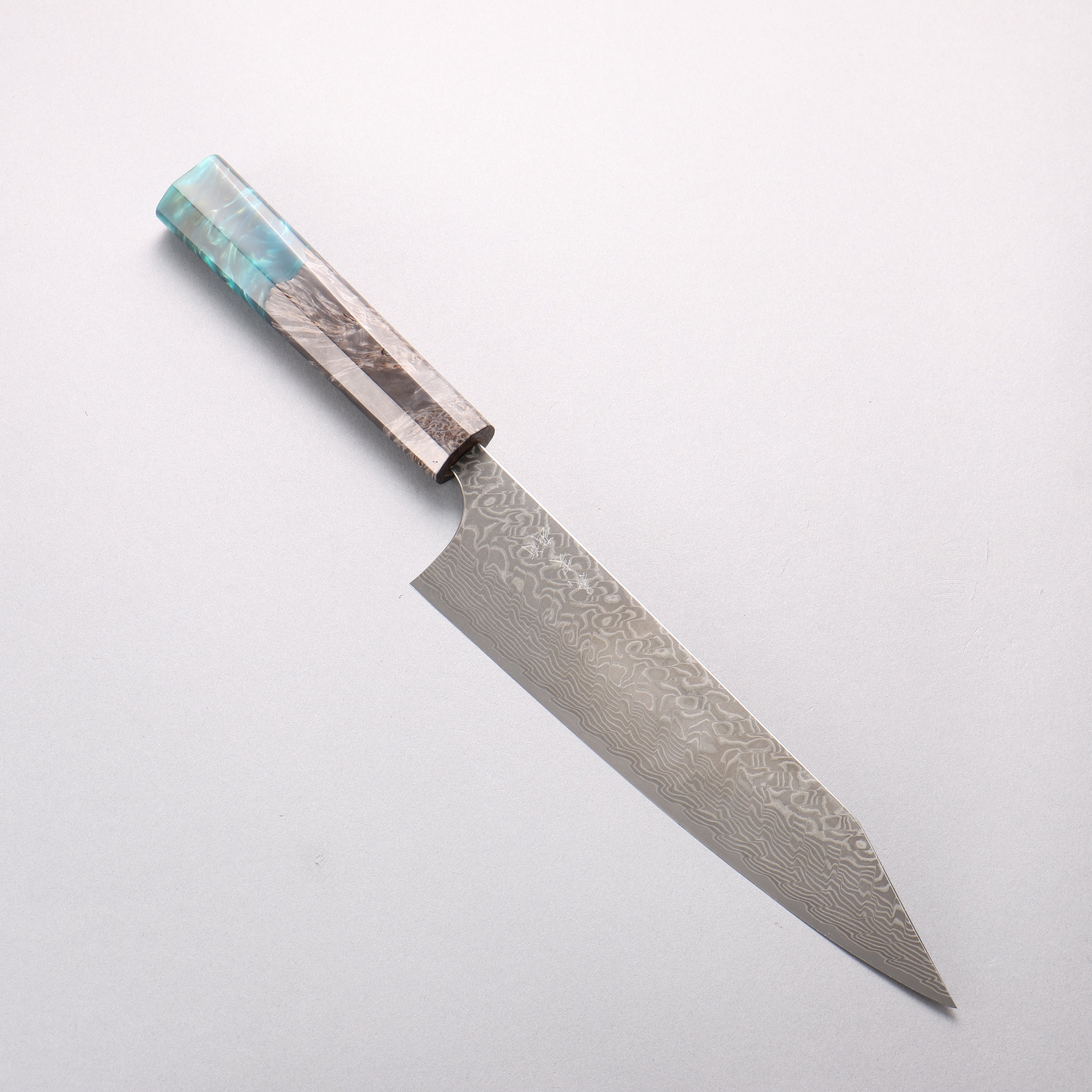 Yoshimi Kato SG2 Black Damascus Kiritsuke Gyuto 210mm Black Stabilized Wood and Blue Resin Handle - Seisuke Knife