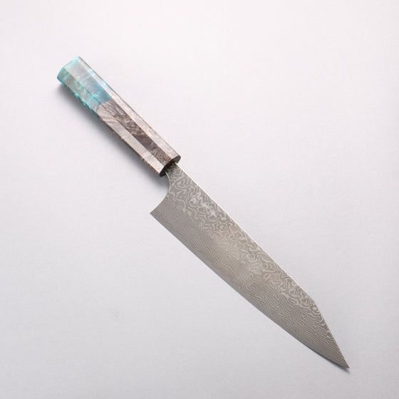 Yoshimi Kato SG2 Black Damascus Kiritsuke Gyuto 210mm Black Stabilized Wood and Blue Resin Handle - Seisuke Knife
