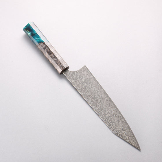 Yoshimi Kato SG2 Black Damascus Kiritsuke Gyuto 210mm Black Stabilized Wood and Blue Resin Handle - Seisuke Knife