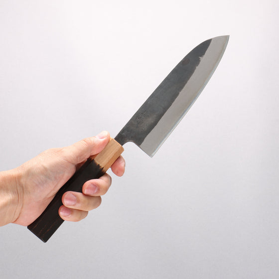 Seisuke Blue Steel No.2 Black Finished Santoku 170mm Burnt Chestnut (ferrule: Cherry Wood) Handle - Seisuke Knife