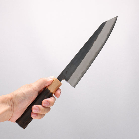 Seisuke Blue Steel No.2 Black Finished Kiritsuke Gyuto 210mm Burnt Chestnut (ferrule: Cherry Wood) Handle - Seisuke Knife