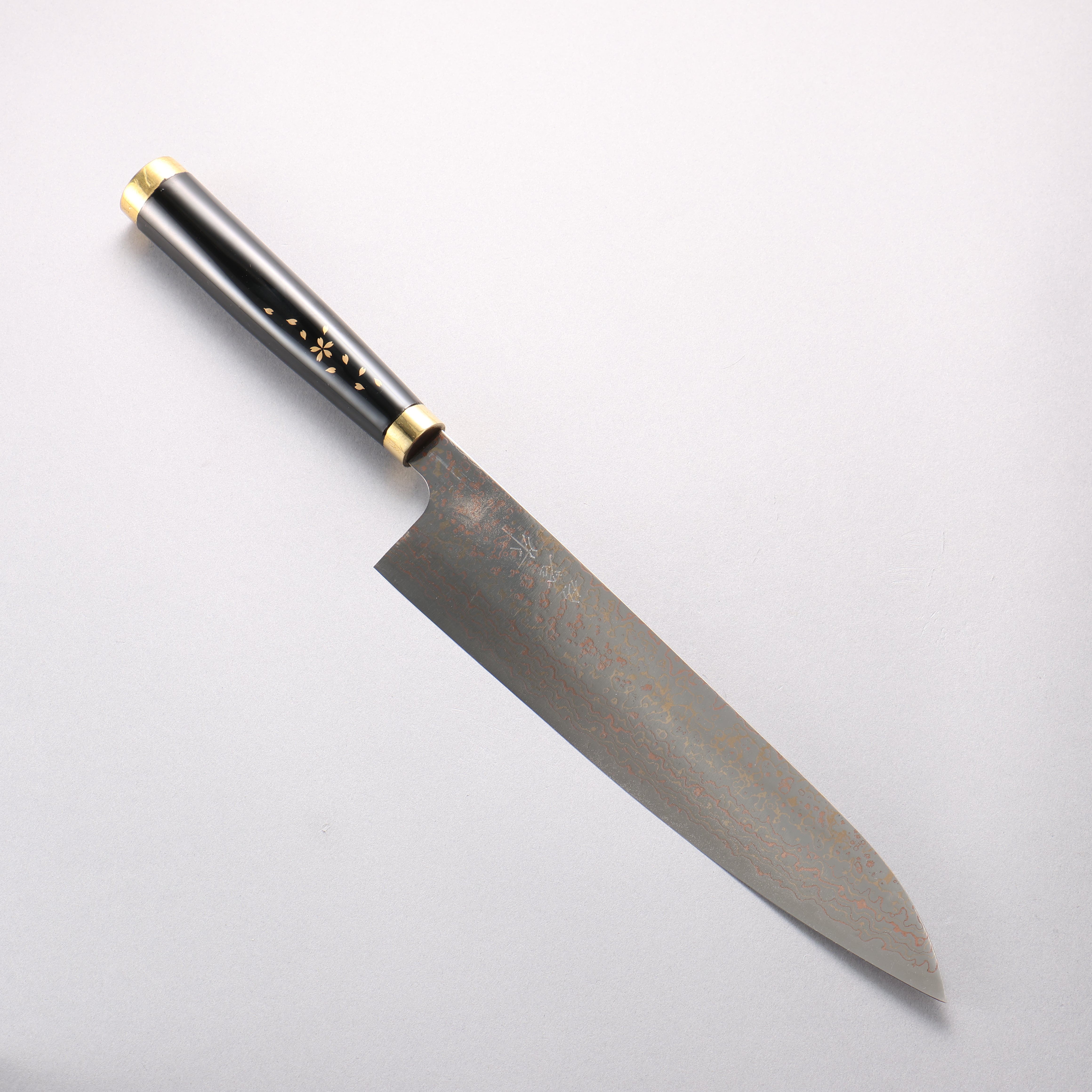 Takeshi Saji Maki-e Art Murasakishikibu VG10w Colored Damascus Gyuto 240mm Wood(Lacquered) Handle with Sheath - Seisuke Knife