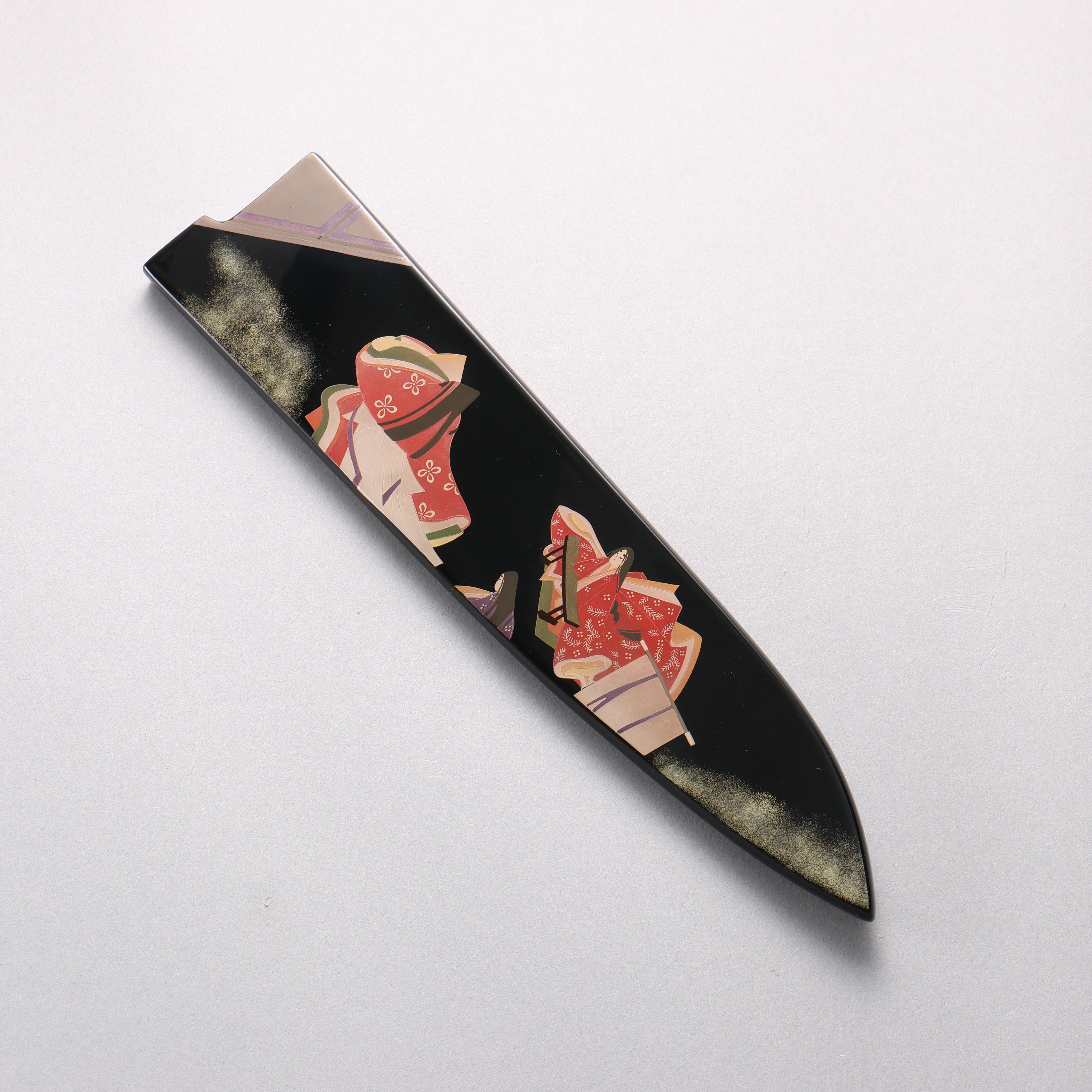 Takeshi Saji Maki-e Art Murasakishikibu VG10w Colored Damascus Gyuto 240mm Wood(Lacquered) Handle with Sheath - Seisuke Knife
