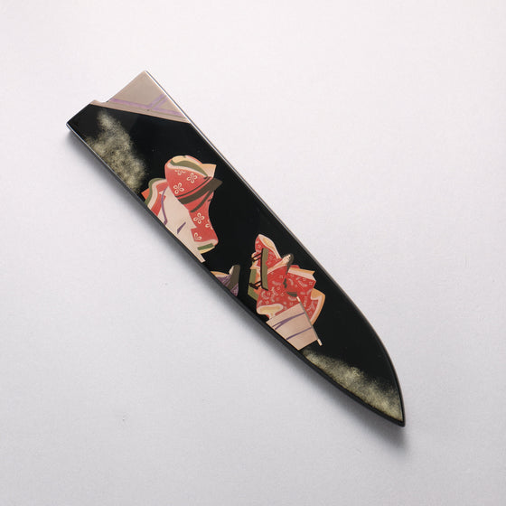 Takeshi Saji Maki-e Art Murasakishikibu VG10w Colored Damascus Gyuto 240mm Wood(Lacquered) Handle with Sheath - Seisuke Knife