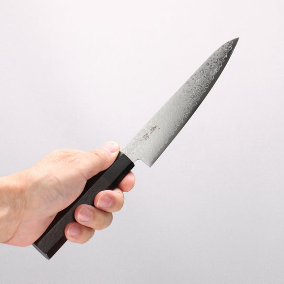 Seisuke VG10 Damascus Migaki Finished Petty-Utility 150mm Rosewood (Ferrule: Black Pakka Wood) Handle - Seisuke Knife