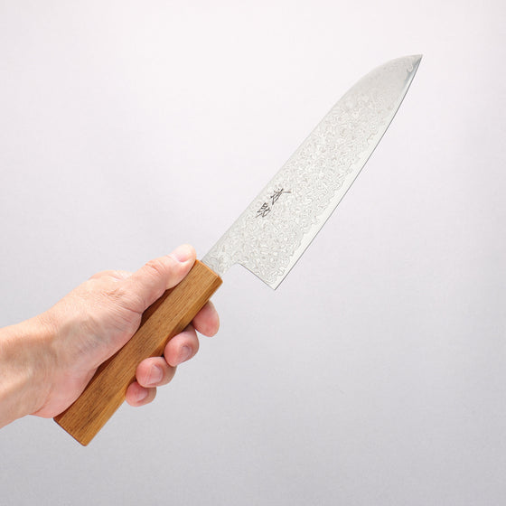 Seisuke ZA-18 Damascus Migaki Finished Santoku 180mm White Oak Handle - Seisuke Knife