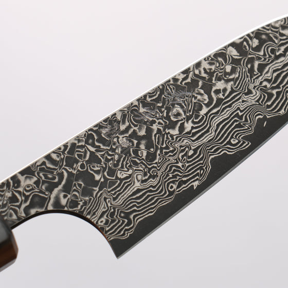 Yoshimi Kato VG10 Black Damascus Petty-Utility 80mm Olive Tree and Black/White Marble Resin Handle - Seisuke Knife