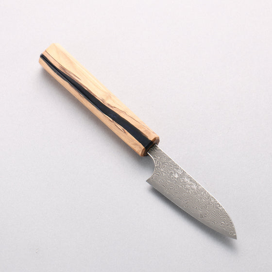 Yoshimi Kato VG10 Black Damascus Petty-Utility 80mm Olive Tree and Black Resin Handle - Seisuke Knife