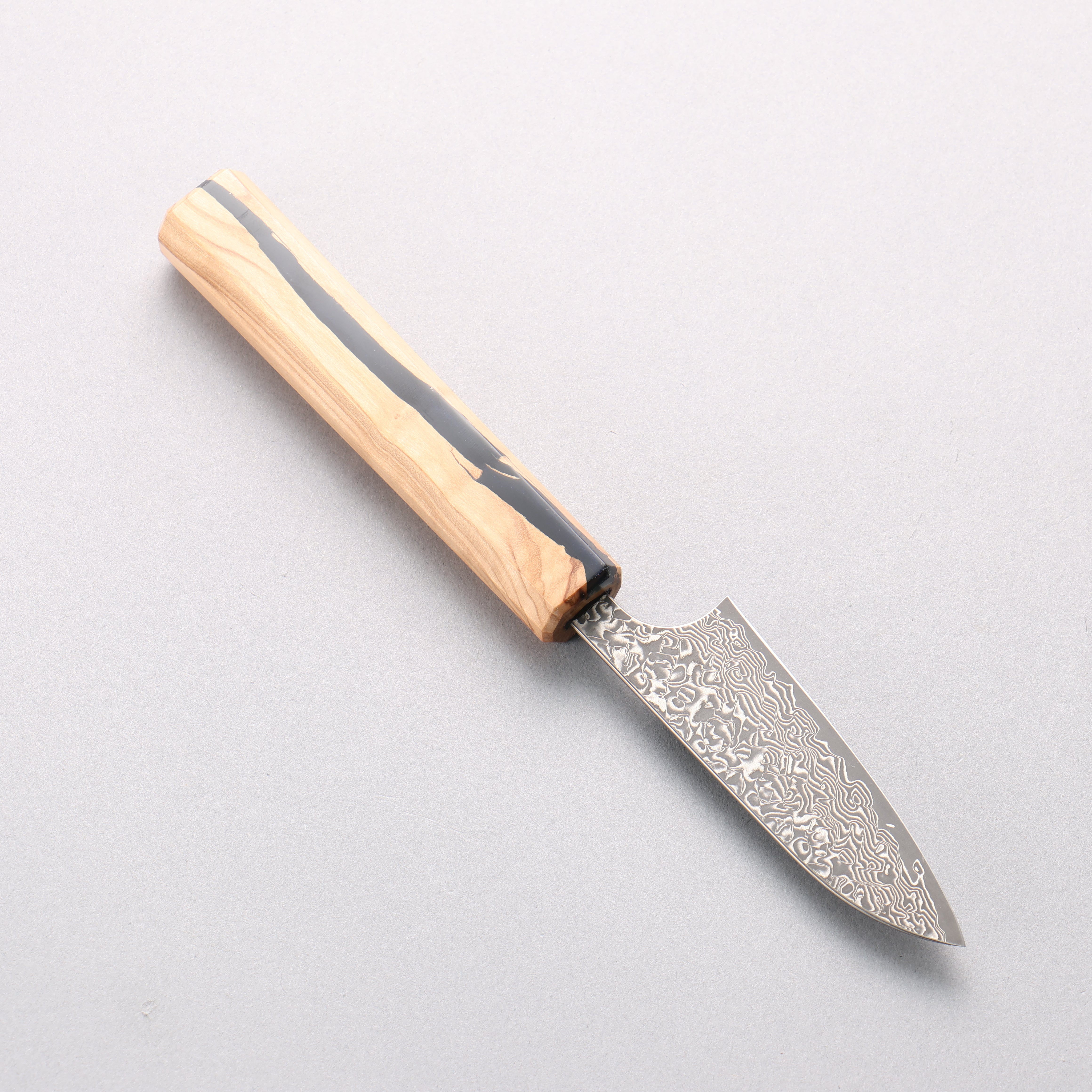 Yoshimi Kato VG10 Black Damascus Petty-Utility 80mm Olive Tree and Black Resin Handle - Seisuke Knife